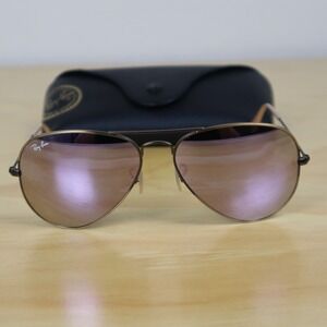 Ray-Ban RB3025 Aviator Sunglasses Polarized Purple Gold Frame w/ Case